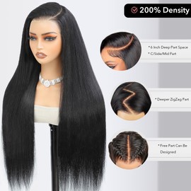 Tunfine 9x6 Glueless Wig Human Hair for Women, 22 Inch Straight Human Hair Wig with 200% Density, Pre-Cut Pre-Plucked Lace Glueless Wigs Human Hair, Real Wear and Go Black Wigs