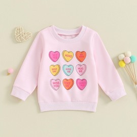Dcohmch Toddler Girl Valentine's Day Outfit Pullovers Heart Letter Print Shirt Sweatshirt Valentine Baby Girls Clothes (Light Pink, 2-3 Years)