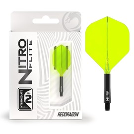 RED DRAGON Darts – Nitro Flite Integrated Flight & Shaft System – No.2 Shape and Design – Black & Yellow Colour, Intermediate Length