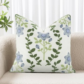 Merrycolor Pillow Cover, Embroidered Green Leaves Pattern Throw Pillows Cover, Decorative Pillows Cover for Couch, Durable Soft Cushion Case, Couch Pillow Cover for Bedroom Couch, 18"x18"