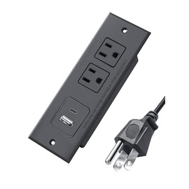 QFP Recessed Power Strip with 20W USB C Port, Fast Charging USB A Port Desk Outlet, Furniture Hidden Charging Station for Side Table, End Table, with 2M (6.56 FT) Extension Cord