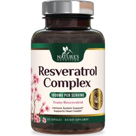 Nature's Nutrition Resveratrol Supplement 1800mg - Extra Strength Antioxidants for Healthy Aging & Immune Support - Heart Health & Cellular Energy Support - Non-GMO, Bioavailable Trans-Resveratrol - 120 Vegan Capsules