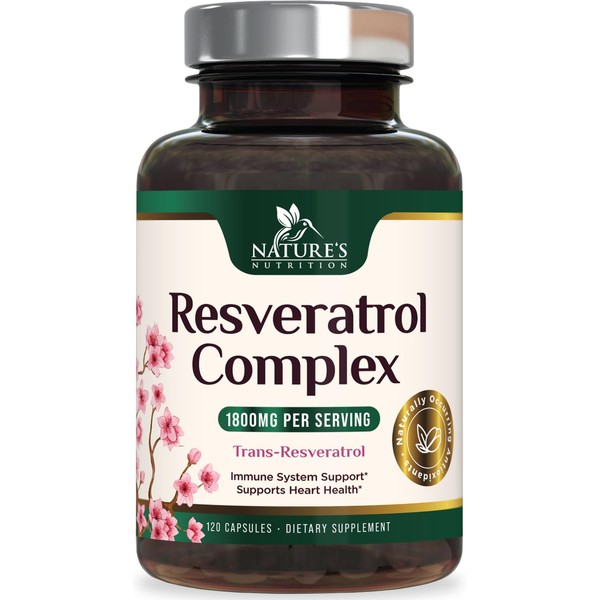Nature's Nutrition Resveratrol Supplement 1800mg - Extra Strength Antioxidants for