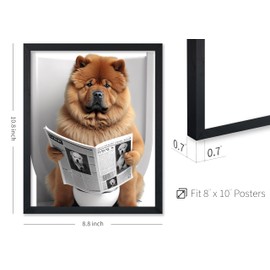 Poster Master Chow Chow Sitting on Toilet Poster - Dog Reading a Newspaper Print - Dog Art - Gift for Him, Her, Animal Lover - Fun Decor for Bedroom, Bathroom, Restroom, 8x10 Black Framed