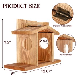 Filhome Wood Squirrel Feeder, Wooden Squirrel Picnic Table Feeder with Removable Front Panel, Squirrel House Box for Outside Backyard Tree, Squirrel Chipmunk Food Feeders for Corn Cobs Peanuts