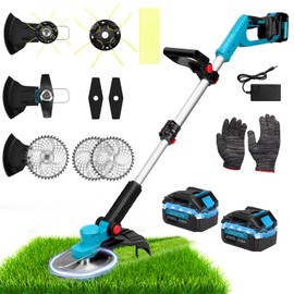 Electric Weed Wacker,21V Cordless Weed Eater with Upgrade Brushless Motor, Dual 4.0Ah Batteries, and Versatile 3 Blade Options for Lawn,Yard and Bush Trimming