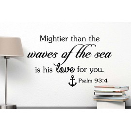 Ideogram Designs Wall Decal Mightier Than The Waves of The sea is his Love for You Psalm 93:4 Cute Wall Vinyl Religious Inspirational Quote Lettering Art Saying Sticker Stencil Nursery Wall Decor
