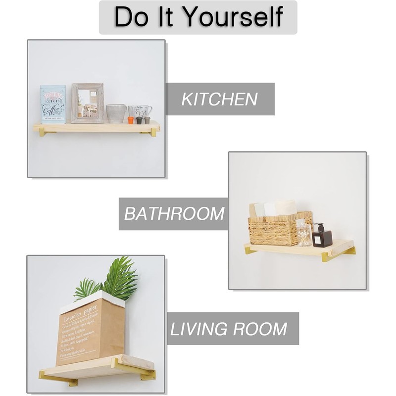 OVOV 6 Pack Gold Shelf Brackets 10 Inch Floating Shelf
