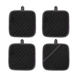 Bonthee 20 cm Pot Holder Non-Slip Durable Heat Resistant for Cooking Baking Kitchen Utensils - Black - Pack of 4
