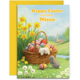 Niece Easter Card - Hoppy Easter - Medium Sized Card (A5 Size -148mm x 210mm) with Envelope