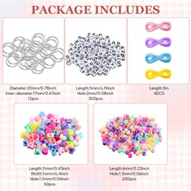 566 Pcs Keyring Making Kit, DIY Keychain Making Kit, Including Key Rings, Colorful Beads, Letter Bead, Heart Bead and Cords for DIY Making Keyring Backpack Charms Decor