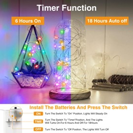 5 Pack Fairy Lights Battery Operated, 7FT 20LED String Lights with Timer Waterproof Silver Wire Fairy Lights Battery Powered Twinkle Lights for Bedroom Christmas Wedding Indoor Party Decor Multi Color