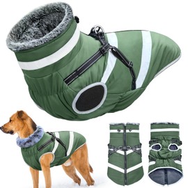 Oslueidy Waterproof Dog Coats, Winter Warm Dog Jackets, Reflective Pet Clothing, Dog Cold Weather Coats, Cosy Snow Suit, Jacket, Vest for Small, Medium, Large Dogs (Green, 2XL)