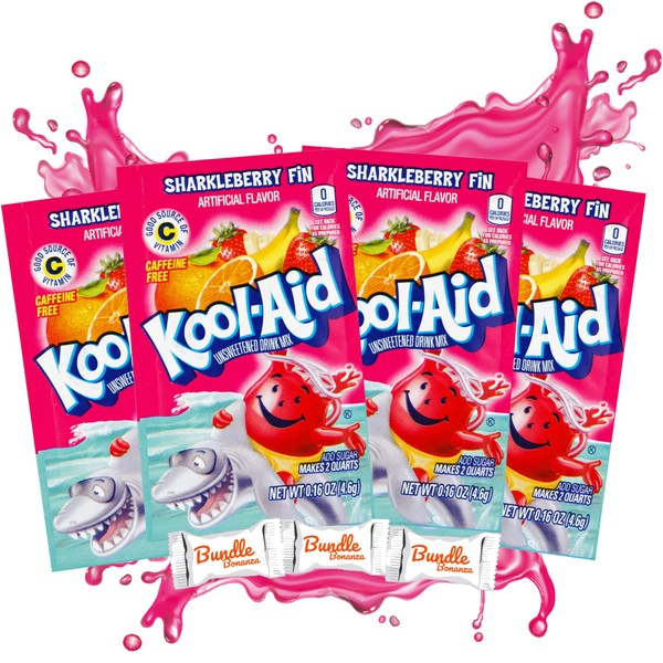 Kool-Aid Sharkleberry Fin, Powdered Drink Mix (4 Pack) W/ Bundle Bonanza Candy