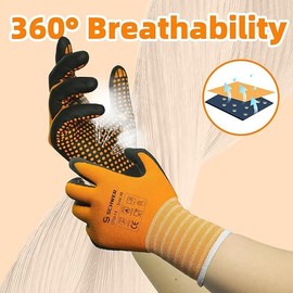 Schwer 12 Pairs LT5619 Work Gloves MicroFoam Nitrile Coated, ANSI A1 Cut Resistant Working Gloves with Grip, Micro Dot Palm, Touchscreen Capable, for Automotive Electronic Assembly, guantes para trabajo:_3 Pairs_Large