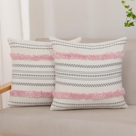 MissOwl Set of 2 Boho Tufted Throw Pillow Covers Modern Farmhouse Garden Decorative Pillowcase Cushion Cover for Couch Sofa Bed Living Room 18x18