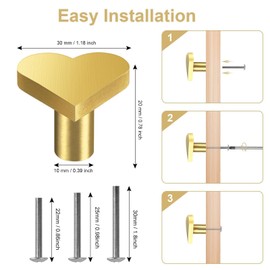 ShipeeKin 4 x Brass Cabinet Knobs, Furniture Knobs, Golden Drawer Knobs, Heart Shape Drawer Handles, Kitchen Fittings with 3 Size Screws for Chest of Drawers, Kitchen, Bathroom, Bedroom, Living Room,