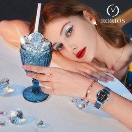 RORIOS Women Watches Analogue Quartz Watch Fashionable Ladies Wristwatch Mesh Band Shining Starry Sky Dial Easily Use Watches