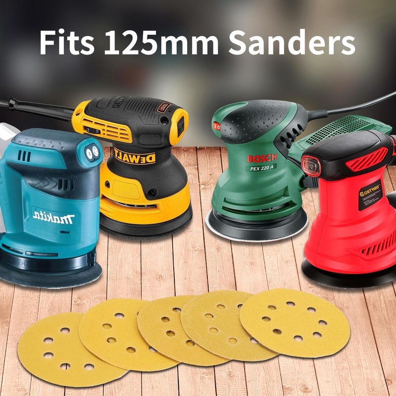 100 pcs Sanding Discs - 5 inch/125 mm, 8 Holes,