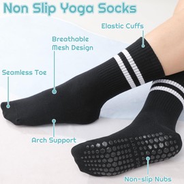 Zuimei 6 Pairs Pilates Socks Yoga Grip Socks Non Slip Socks Reformer Pilates Socks Grippy Socks for Women Pilates, Yoga, Gym Barre, Ballet, Dance, Barefoot Workout Black