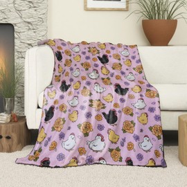 VOPNXLT Cartoon Chicken and Flower Blanket, Soft Cozy Lightweight Cute Hens, Chicks and Floral Throw Blanket for Women Girls Kids, Sofa Couch Bed 50x60 Inch Flannel Blankets for Travel Decor Gifts