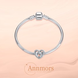 Annmors Charm, Love You Hearts, Pendant, S925 Sterling Silver, Bead Charm with Cubic Zirconia for European Bracelets, Necklaces, Mother's Day, Christmas Jewellery Gift for Men and Women, Silver, Cubic