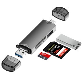 SDカードリーダ3-in-1メモリカードリーダ多機能データ転送Type-C/Micro USB/USB SD TF USBカメラアダプタ0 TG機能変換アダプタ超小型双方向高速データ転送写真/ビデオ/ファイル/キーボードWindows/Macbook/Android互換（グレイ）