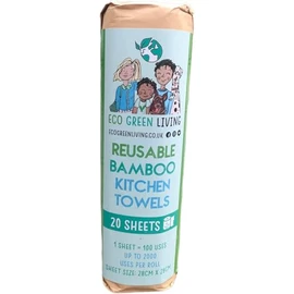Reusable Bamboo Towels - Reusable Paper Towels for Kitchen - Up to 100 Uses Per Cloth - Quality Household Essentials/Household Supplies - Kitchen Paper Towel Roll with 20 Bamboo Sheets (28cm x 28cm