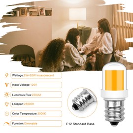 LFLAMPON E12 20w Replacement LED Candelabra Bulbs C7, Dryer LED Light Bulb for Dryer Drum and Specific 120V S6 Water Dispenser Light Bulb WE05X20431 Night Light, 2W Warm White 3000K, 2-Pack