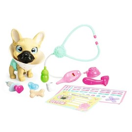 Simba 105950056 Pamper Petz Dog Doctor, 17 cm Frenchie with Drinking and Wet Function, Nappy with Colour Change Function, Over 10 Doctor Accessories, Head and Legs Movable, with Sound, from 3 Years
