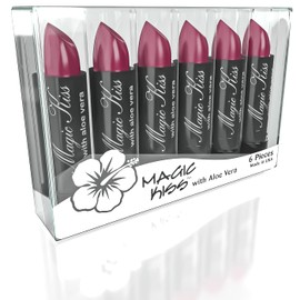 Magic Kiss Lipstick Set Aloe Vera Color Changing 6 Pack MADE IN USA (Purple)