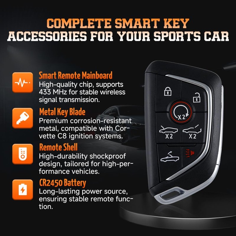 Fit for Chevy Corvette C8 2020-2024 Smart Key Fob 433MHz