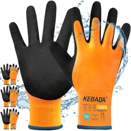 Kebada T1 3 Pairs Waterproof Winter Work Gloves for Men and Women, Warm Work Gloves for Cold Weather, Thermal Insulated Freezer Gloves, 100% Latex Coating & Super Grip, Unisex, X-Large