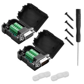 YACSEJAO 1 Pair DB9 Breakout Connector RS232 D-SUB 9-Pin Port Male+Female Serial Solderless Adapter Terminal Connector Signal Module with Case (B, Nuts)