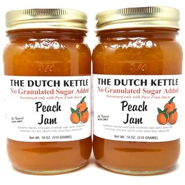 The Dutch Kettle Amish Homemade Style SUGAR FREE 2-18 Oz Reusable Jars (Peach Jam 18oz)
