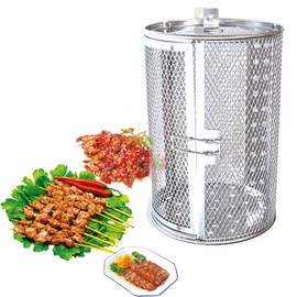 Elegauit Rolling Grill Basket, Stainless Steel Wire Mesh Cylinder Grilling Cage, Portable Outdoor Camping Cooking BBQ Accessories Grill for Meat, Fish, Vegetables, French Fries (14X18cm)