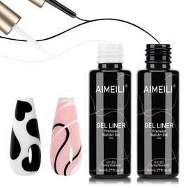 AIMEILI Gel Polish Nail Art Liner, Hema Free, Cruelty Free, Vegan, Black White Nail Paint Build in Thin Brush for Swirl French Tips Manicure DIY