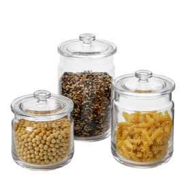 Glass Pantry Containers Set of 3 in 23oz 30oz 40oz for Countertop Candy Jar Glass Pantry Laundry Room Decorative Jars with Lid Storage Containers Glass Containers for Food Storage, Nut Storage.