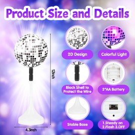 AKAIXI 2 Pcs 12 in Height Disco Party Light Colorful Night Lights 70s Disco Birthday Party Decorations Favors Dancing Queen Party Supplies Table Centerpieces for Dance Floors Clubs Events