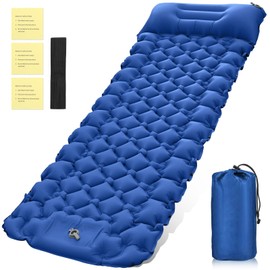 Raxfekro Camping Sleeping Mat, Self-Inflating, 8 cm Thick, Outdoor Self-Inflating Air Mattress, Self-Inflating Air Mattress with Foot Press Pump and Cushion for Hiking, Travel, Beach