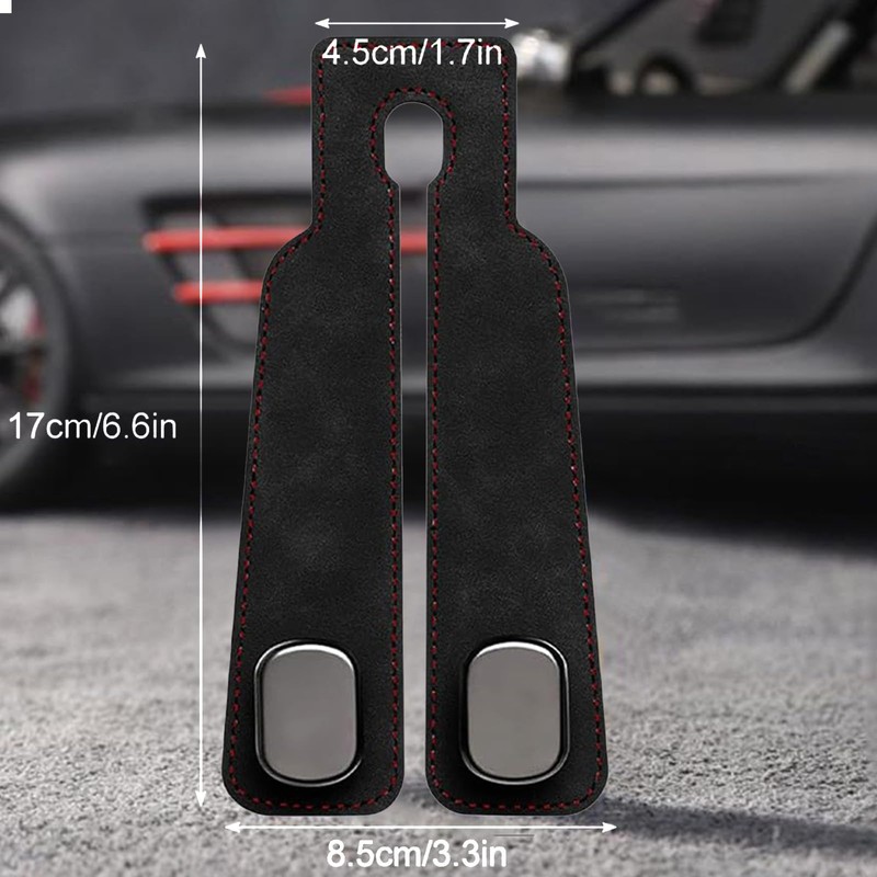 2PCS Black Car Seat Back Leather Hooks, Universal 2-in-1 Storage
