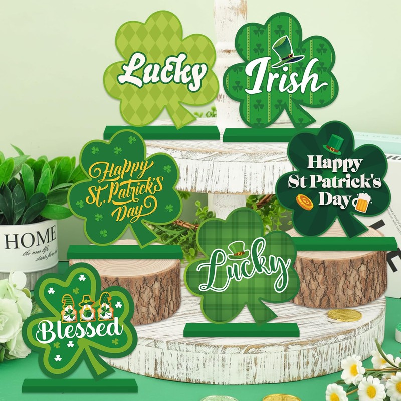 6Pcs St Patricks Day Decorations Table Wooden Centerpiece Happy St.