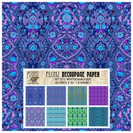 Decoupage Paper Pack (24 Sheets 6"x6") Winter Baroque FLONZ Vintage Styled Paper for Decoupage, Craft and Scrapbooking