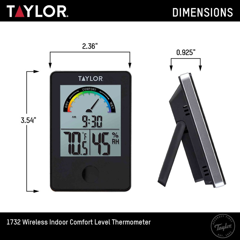 Taylor Digital Wireless Indoor Comfort Level Thermometer and Hygrometer, Easy-to-Read