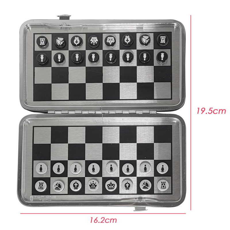 Pocket Chess Set with Black PU Leather Case, Portable Foldable