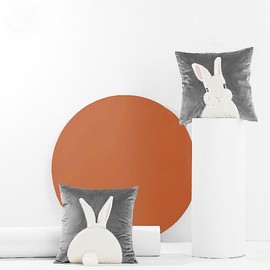Easter Throw Pillow Covers 18x18 Inch,Easter Bunny Decorative Pillowcase 3D Embroidered Velvet Square Rabbit Cushion Case Spring Easter Decorations Set of 2 (Gray)