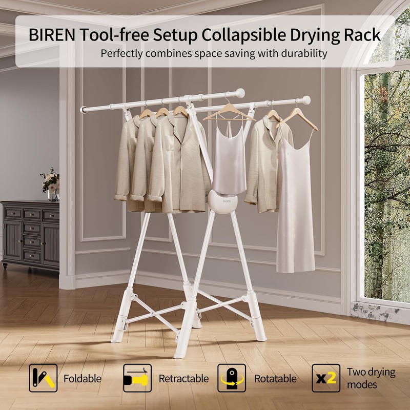 BIREN Clothes Drying Rack Heavy Duty Clothing Racks Extending Laundry