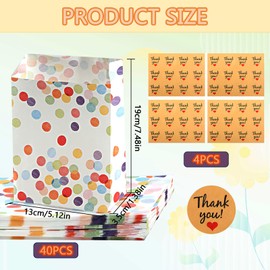 Deepton 40 Stück Geburtstagstüten, Papiertüten, Mitgebsel Tüten,Geschenktüten Kindergeburtstage Geschenktüten Kindergeburtstag mit 48 Aufkleber Runde Punkte Papiertüten Kindergeburtstag für Hochzeit Party