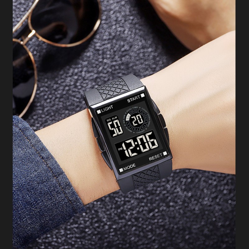 Digital Sport Watch Waterproof Stopwatch PU Leather Strap LED Luminous