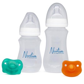 NURTIVA Baby Bottle Set for Newborns - 2 BPA-Free Feeding Bottles (240ml & 300ml) with Silicone Pacifier - 240 ml is from 0-12 Months and 300 ml 12 to 24 Months- Milk Bottle Kit for New Born Babies